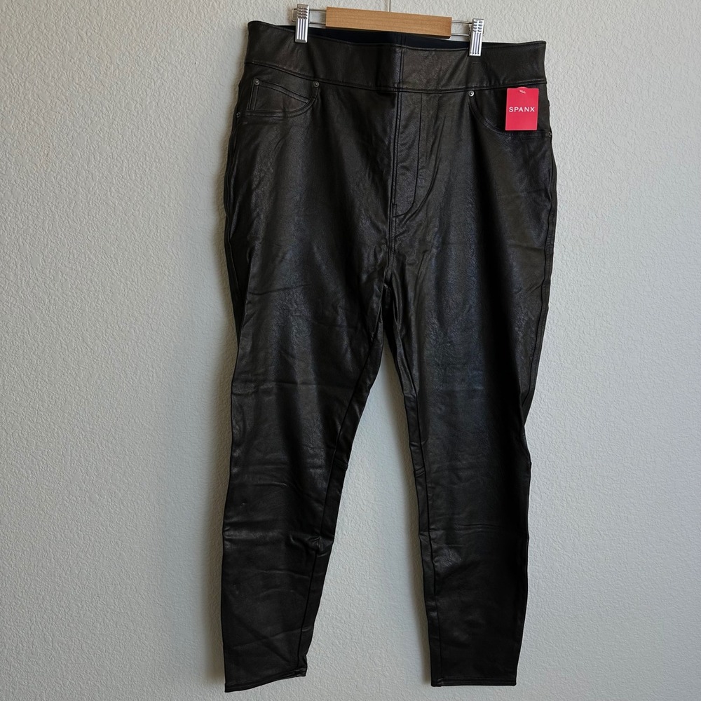 Spanx Luxe Black Leather Like Ankle Skinny Pants Legging 20475R Plus Size 1X New - Picture 2 of 8